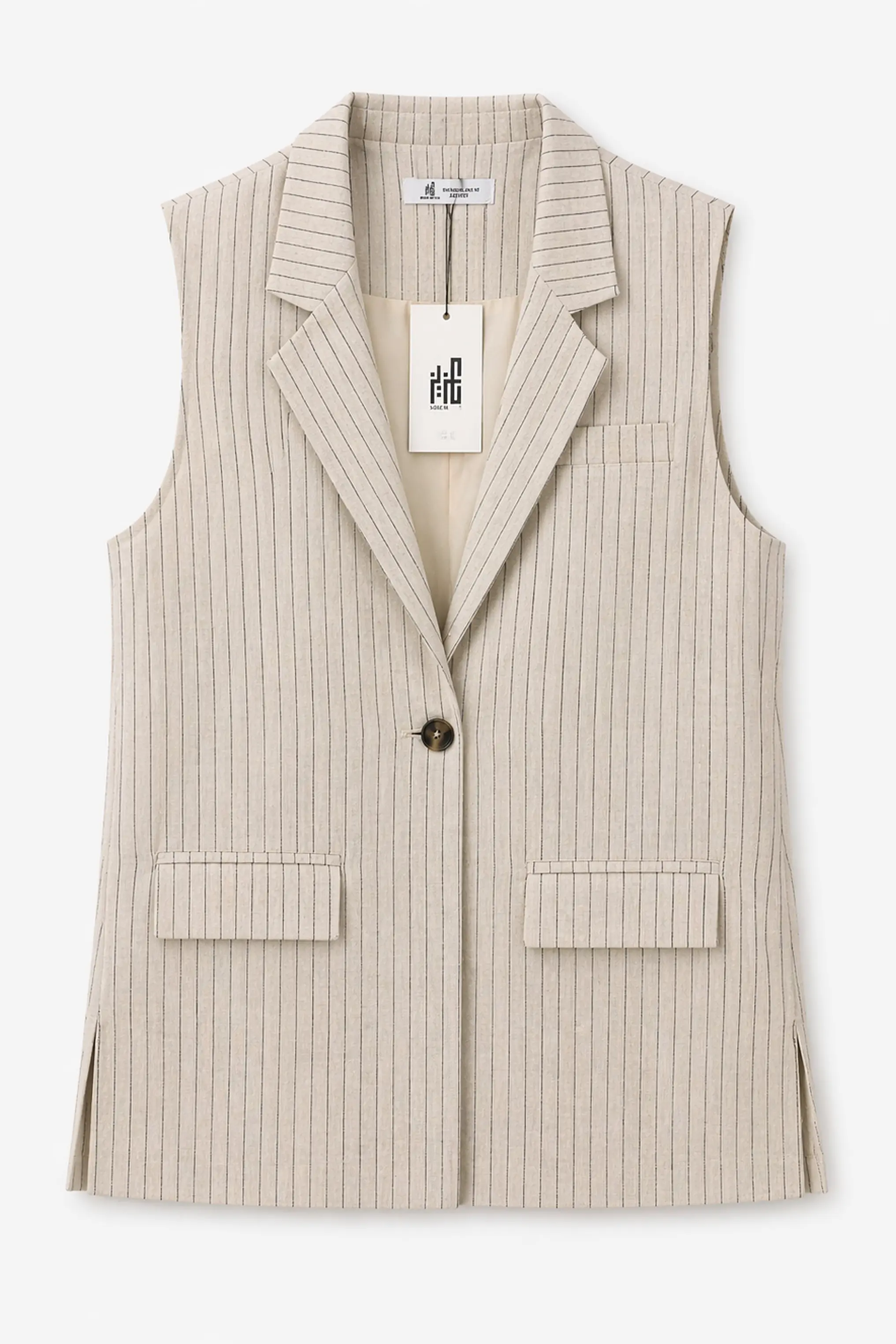 Pinstripe Linen Vest - White - view 2