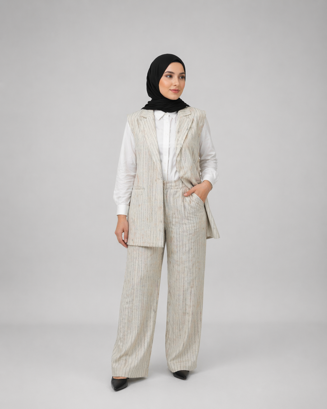 Pinstripe Linen Full Set - White - product image