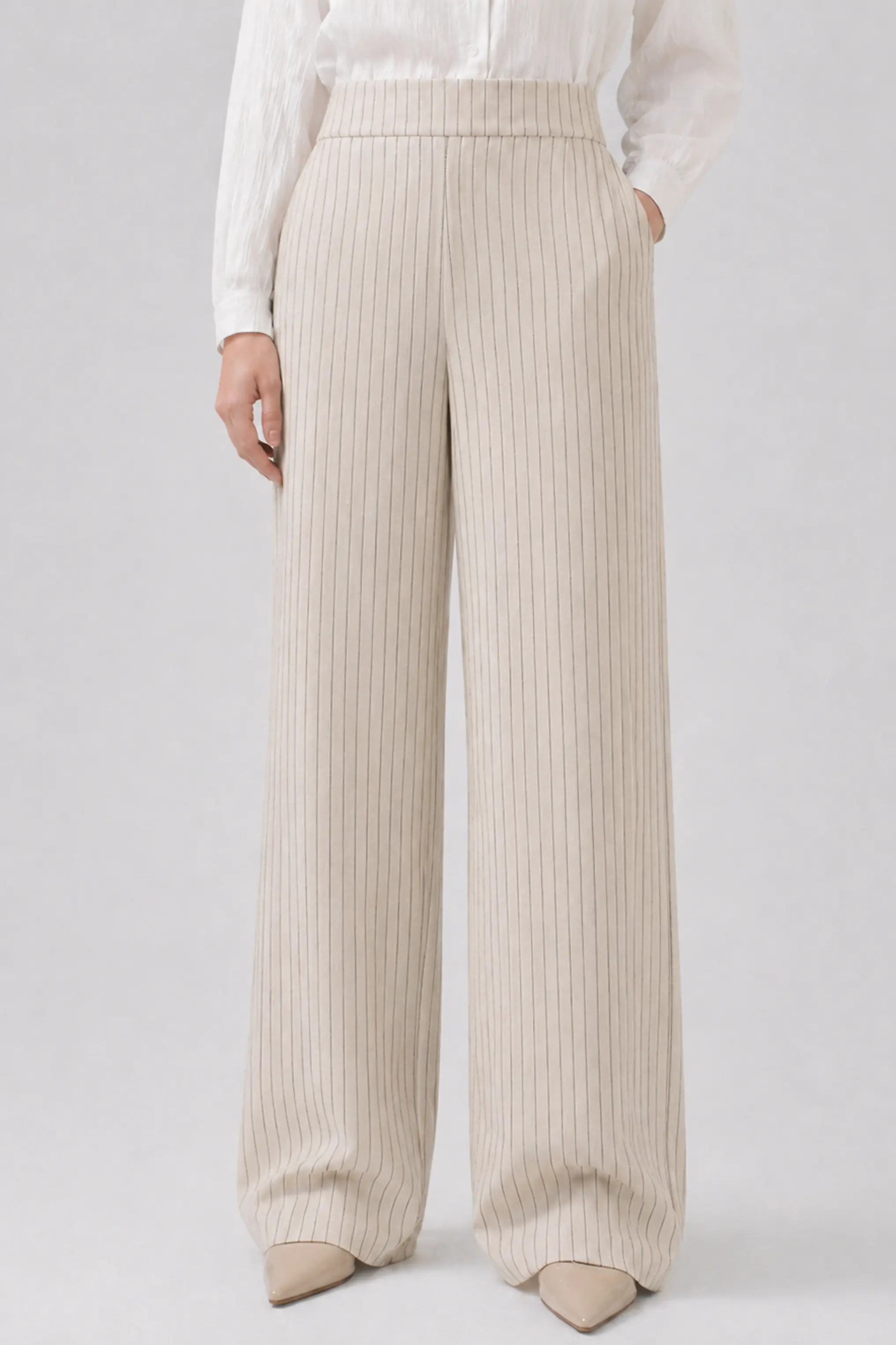 Pinstripe Linen Pants - White - view 2