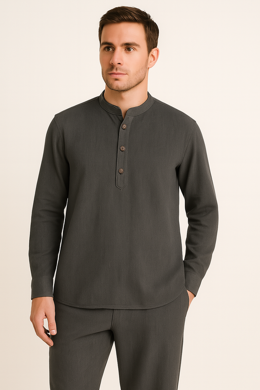 Men's Beige Cotton Blend Henley Shirt